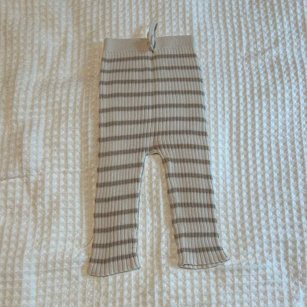 Li & Me Cream and Brown Ribbed Stripe Knit Baby Pants